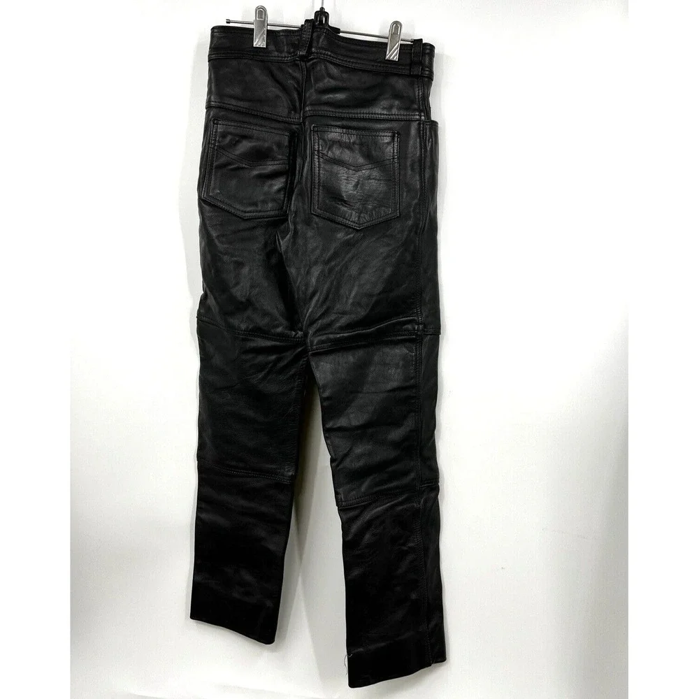 First Genuine Leather Pants Womens Black Smooth Motorcycle Pants Size 28 - Picture 7 of 7